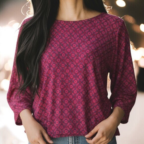 Forever 21 Floral Jewel-Toned 3/4 Sleeve Blouse - Picture 1 of 9